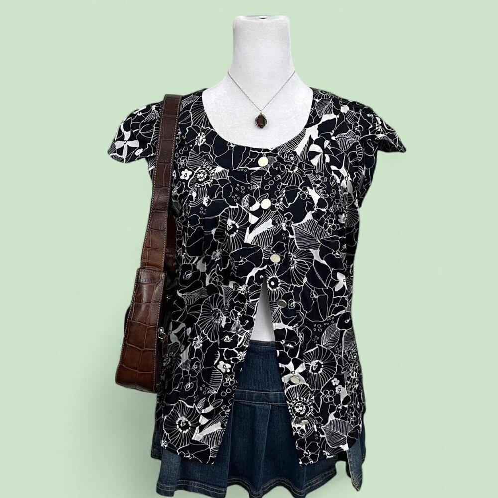 black white floral girly boho granola grunge silk button up